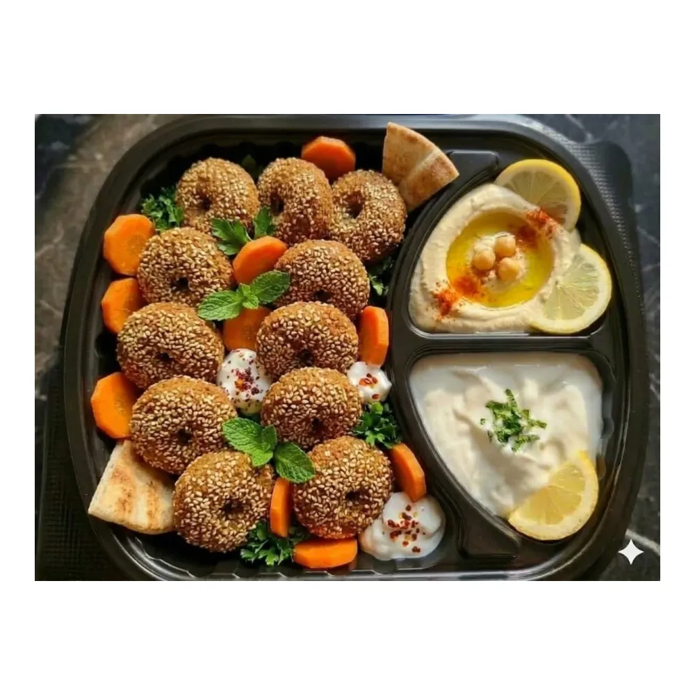 Assiette de 10 pièces de falafel + Houmous + Sauce à l’ail