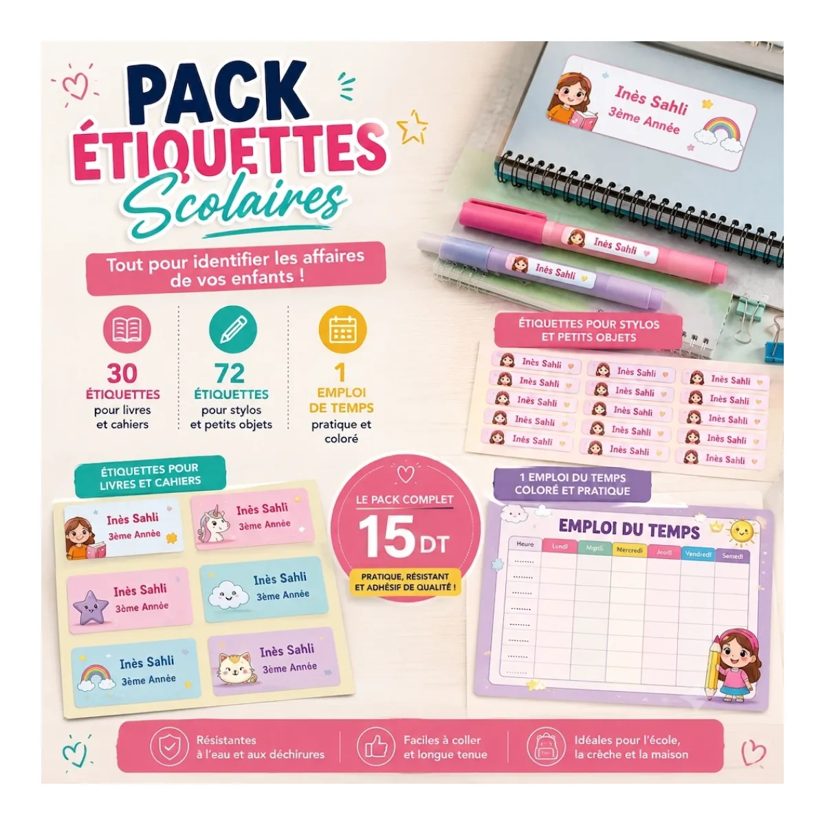 Pack étiquettes scolaires