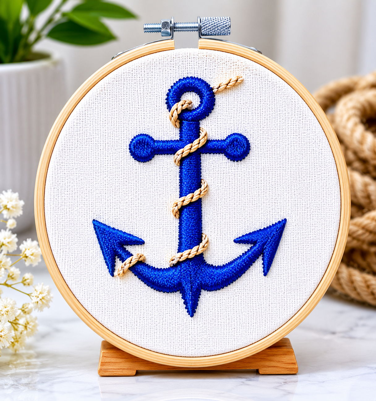 Tableau Ancre Marine Brodé à la Main