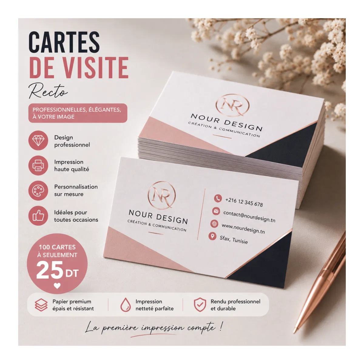100 cartes visite recto
